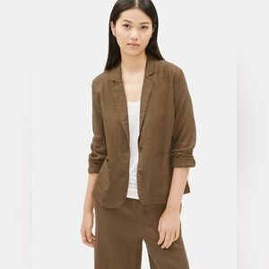 Eileen Fisher 100% Organic Linen Shaped Blazer New With Tag Medium Pine Needle